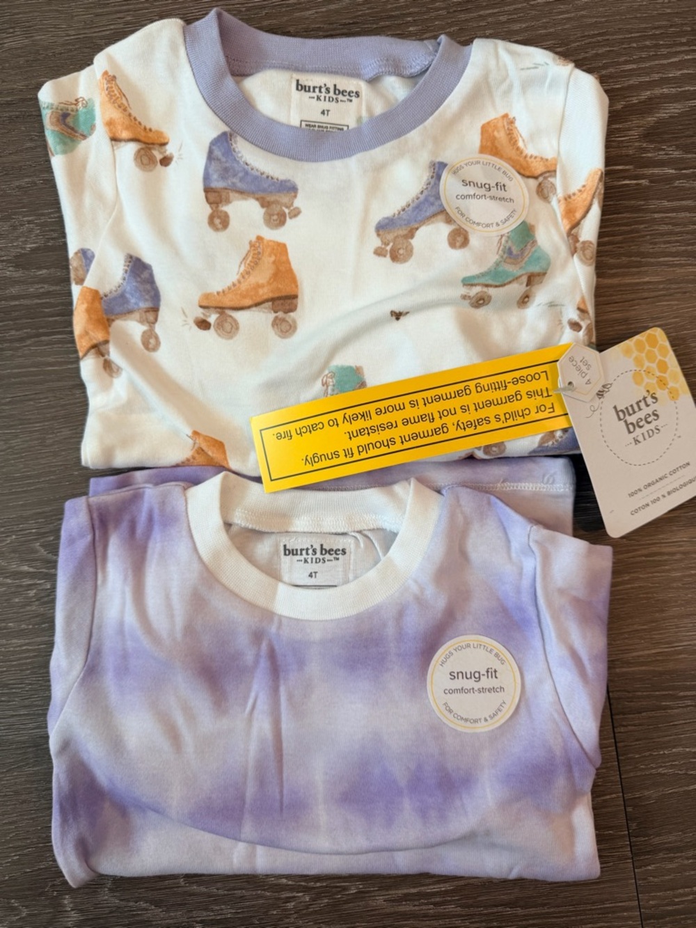 Burt's Bees Kids Purple Tie-Dye Tee & White Roller Skate Print PJs Set